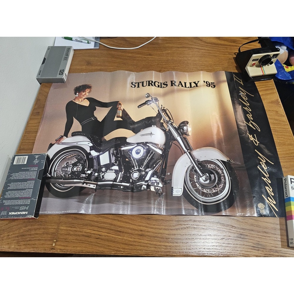 Vintage Coors Harley Davidson Sturgis Rally 95 Beer Motorcycle Poster 1992 Pinup